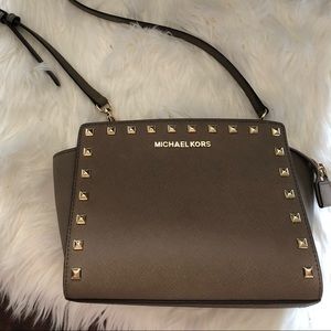 Tan, Gold Studded Michael Kors Purse
